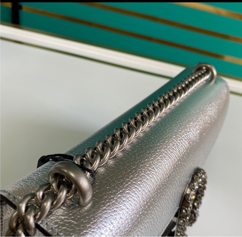 Gucci Silver Leather Shoulder Bag