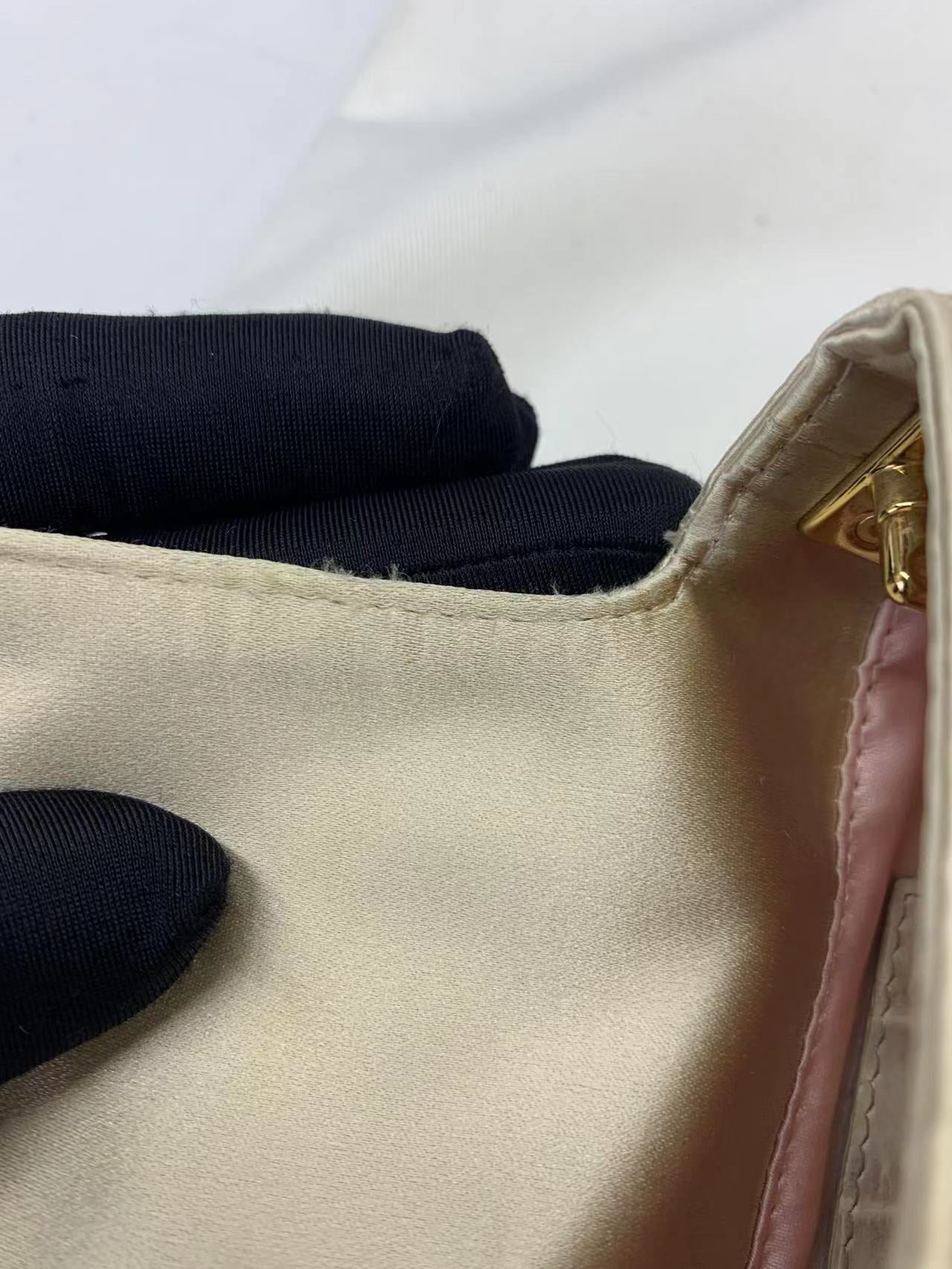 FENDI Baguette Cream Biege Silk with Crystal Buckle