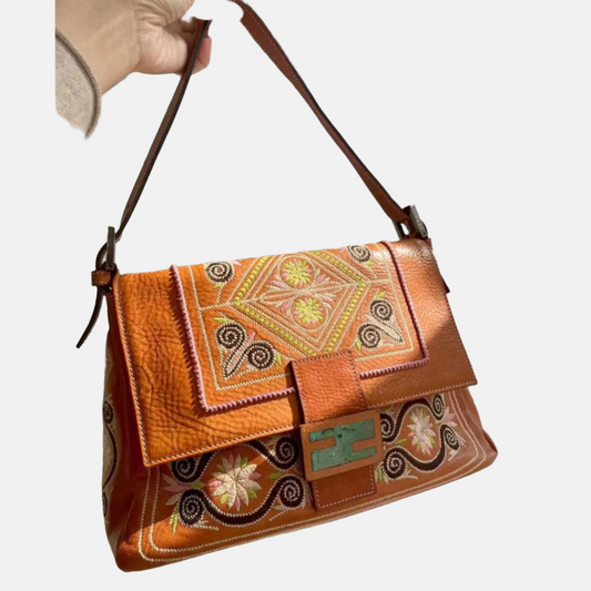 Fendi Mamma Baguette Brown leather with embroidery