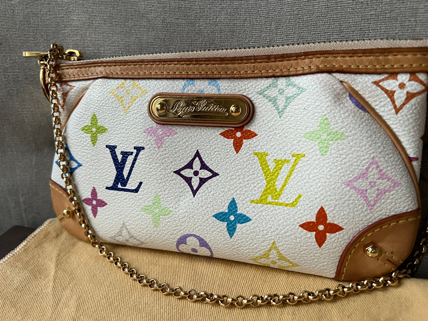 Louis Vuitton Milla Pochette White Multicolore Takashi Clutch