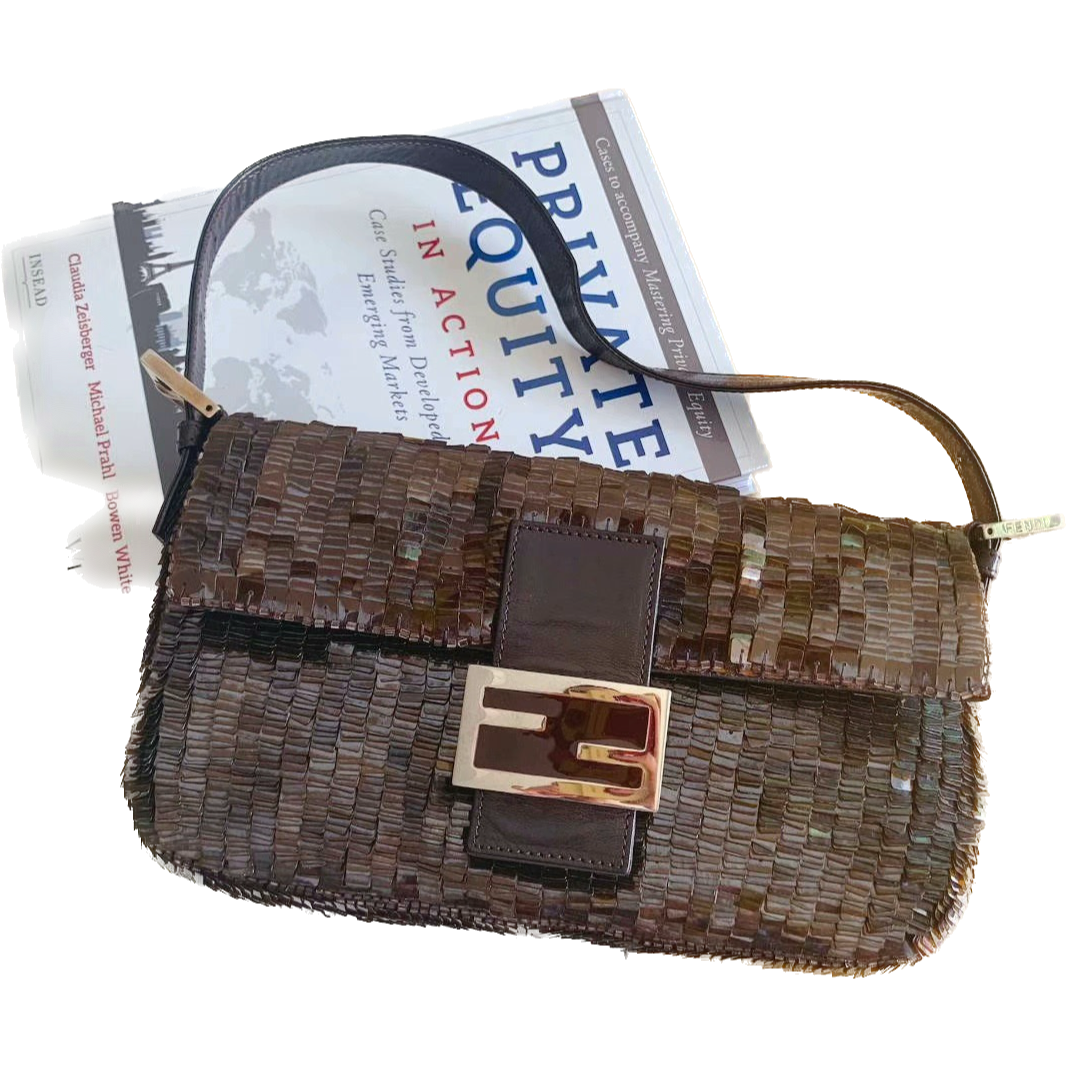 FENDI Baguette chocolate brown sequins excellent condition