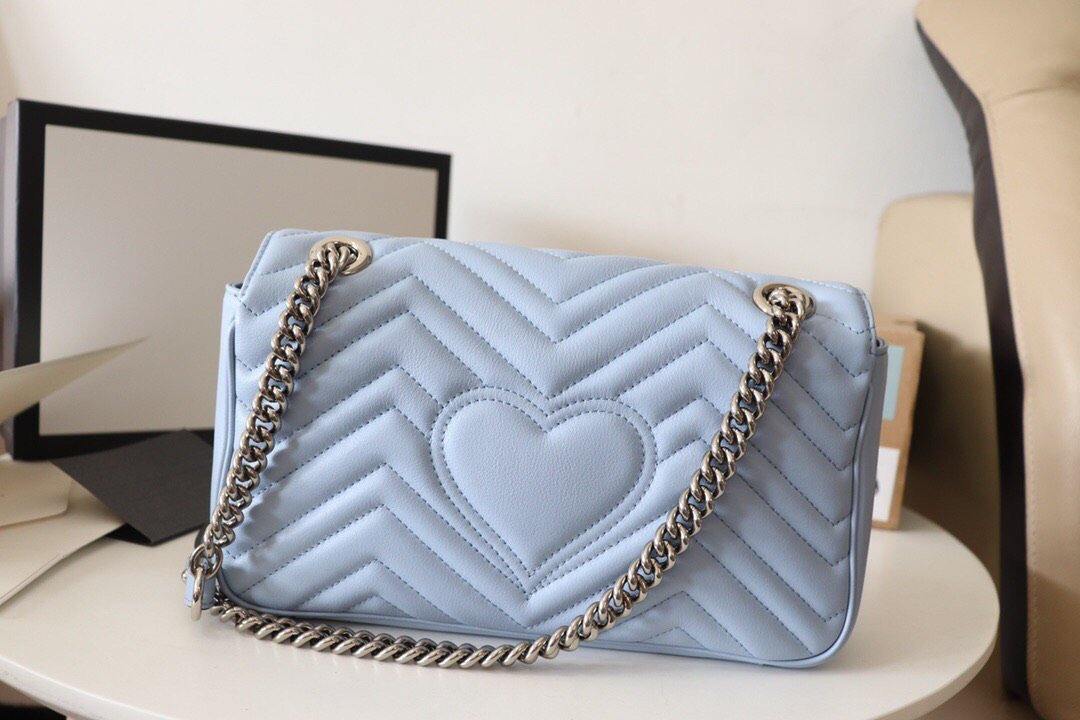 Gucci White Leather Chain Shoulder Bag