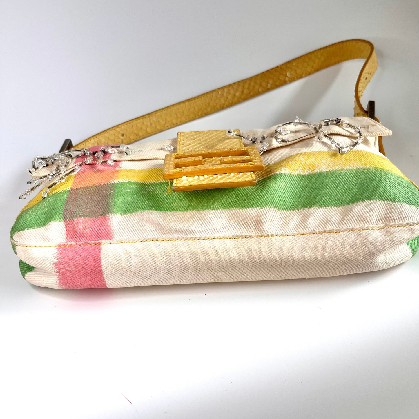 FENDI Baguette Cream canvas with Beads