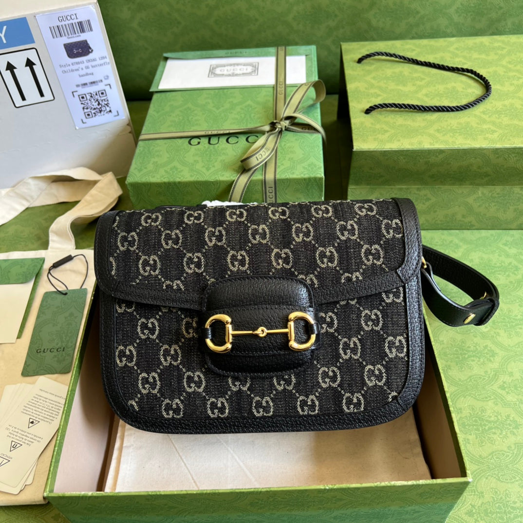 Gucci Horsebit Leather Monogram Shoulder Bag Style 2