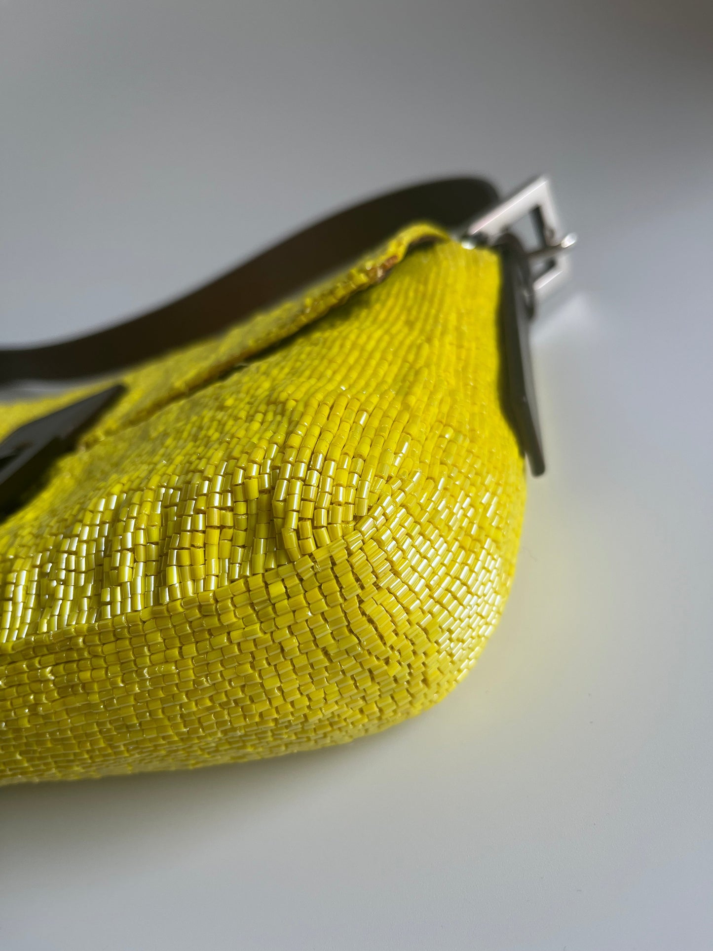 Fendi Baguette Bag Lemon Yellow Glitter Beads Shoulder Bag