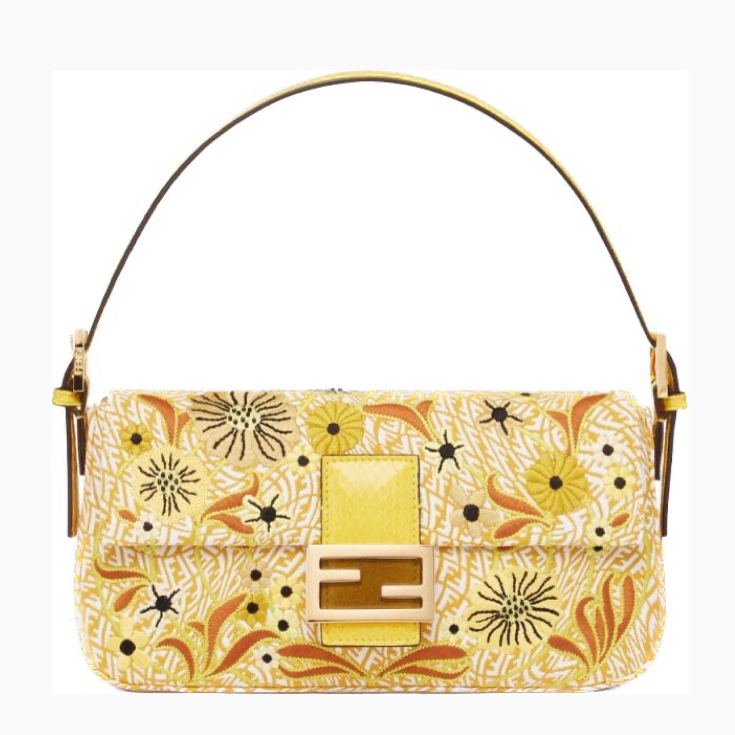 Fendi Baguette 1997 in Yellow FF vertigo Jacquard with embroidery
