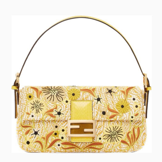 Fendi Baguette 1997 in Yellow FF vertigo Jacquard with embroidery