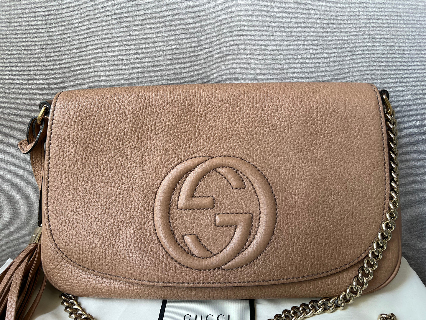 Gucci Soho Beige Leather Chain Crossbody