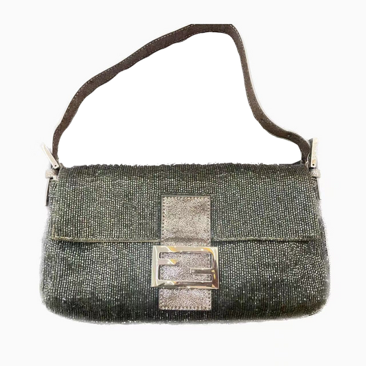 Fendi Baguette Glitter Gunmetal black glitter