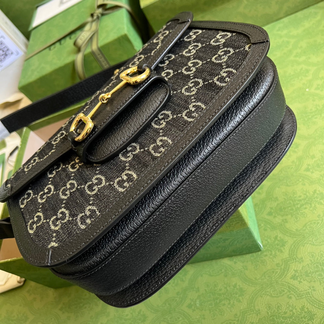 Gucci Horsebit Leather Monogram Shoulder Bag Style 2