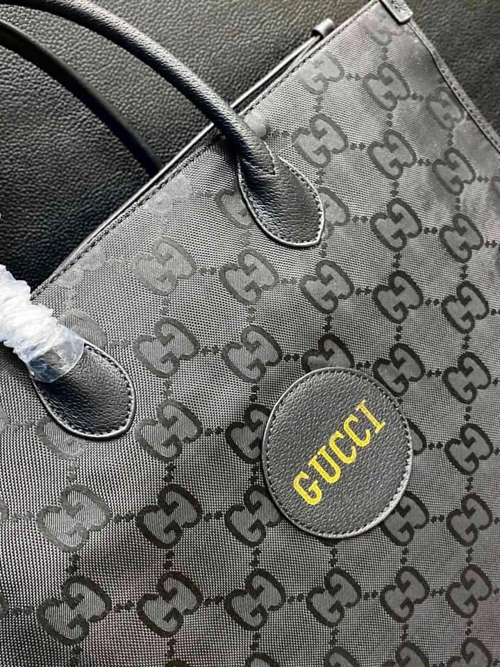 Gucci Monogram Nylon Leather Top Handle Tote