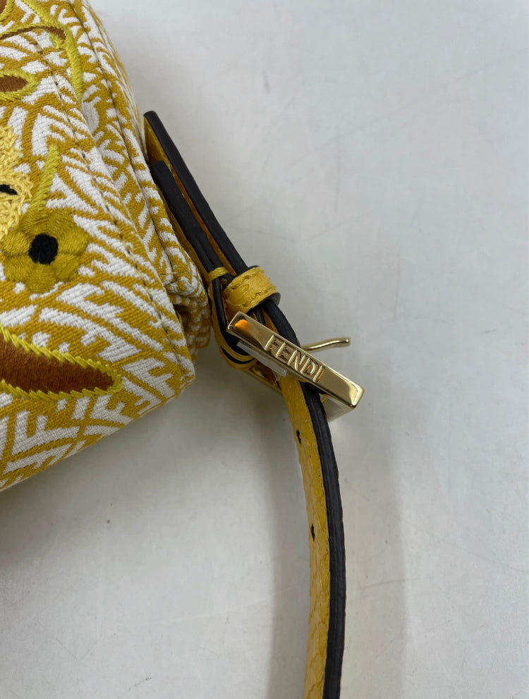 Fendi Baguette 1997 in Yellow FF vertigo Jacquard with embroidery