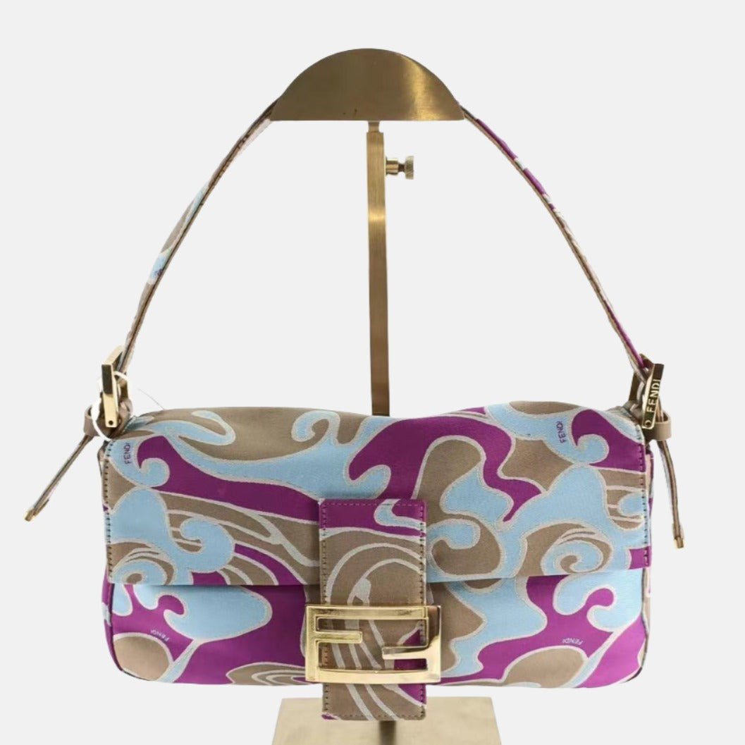 FENDI Baguette Multicolor Purple Fabric with Psychedelic prints