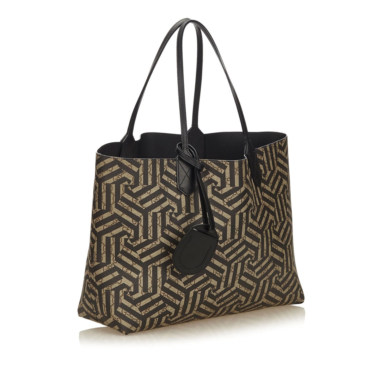Gucci Black Leather Canvas Tote Style 4