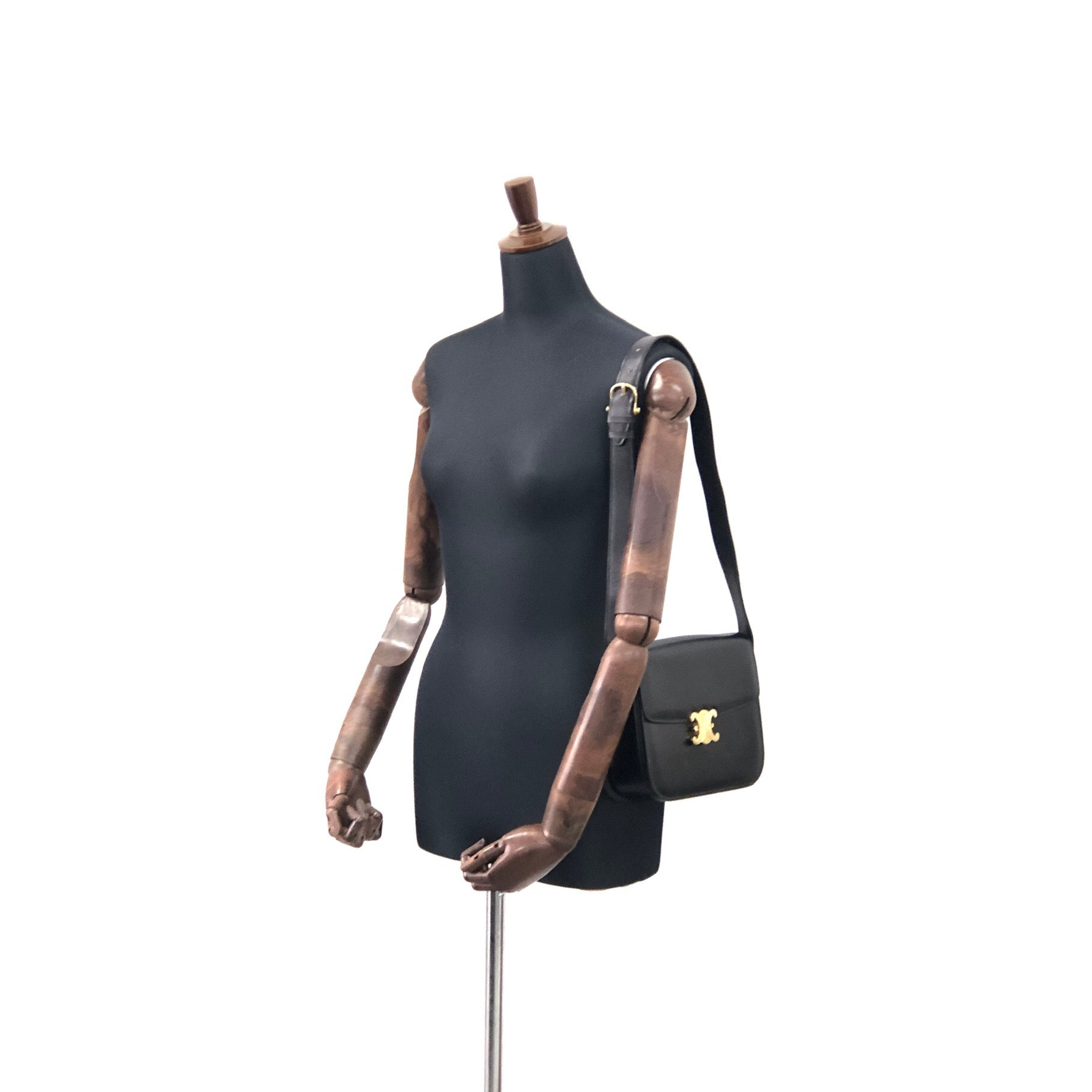 CELINE Triomphe Leather Crossbody Shoulder bag Black iv4xyc