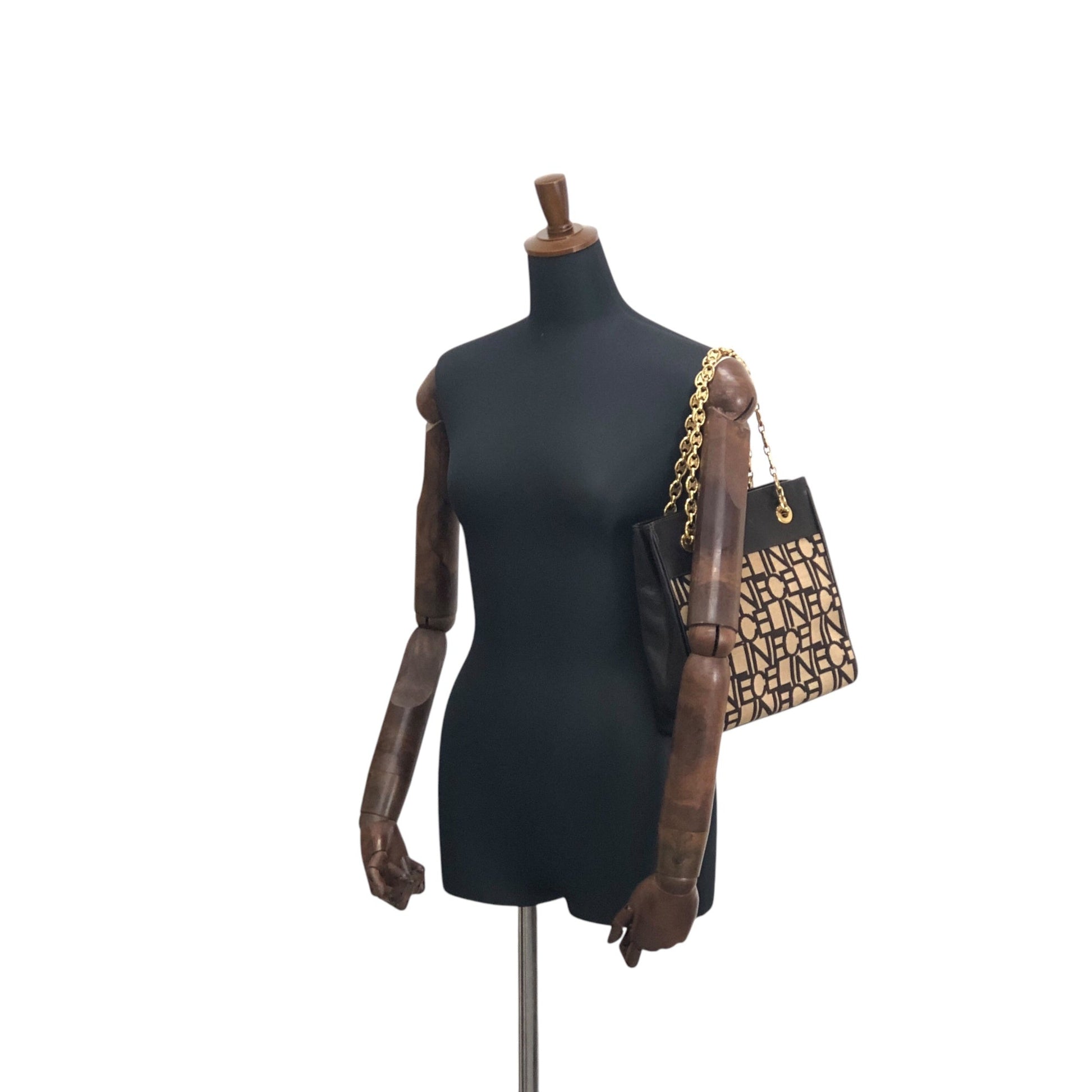 CELINE Logo Embroidery Chain Handbag Brown