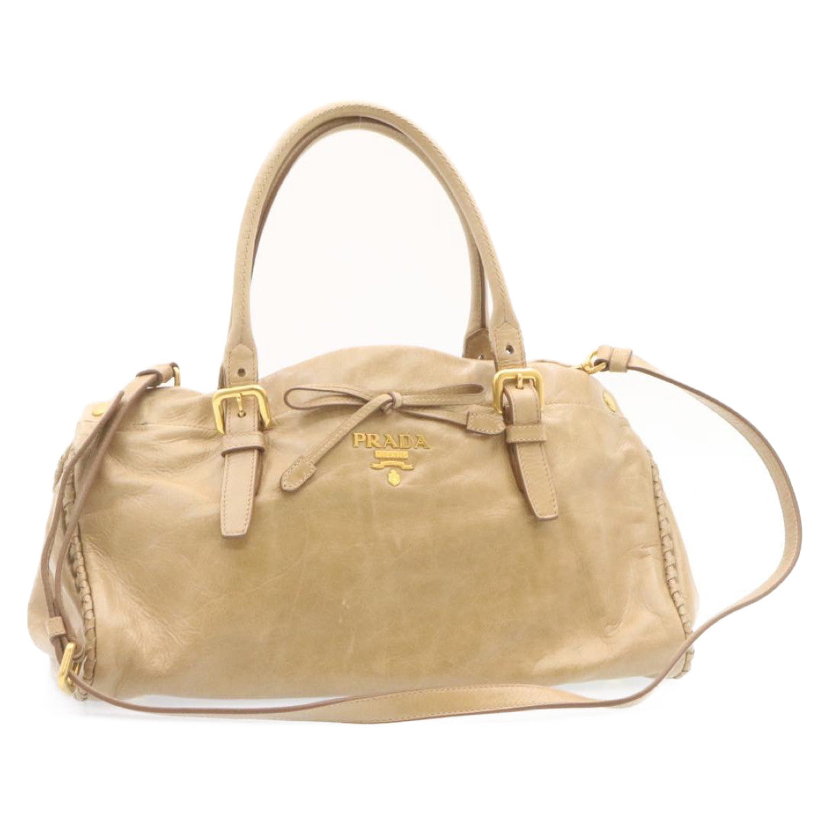 Prada Hand Bag Leather 2Way Beige