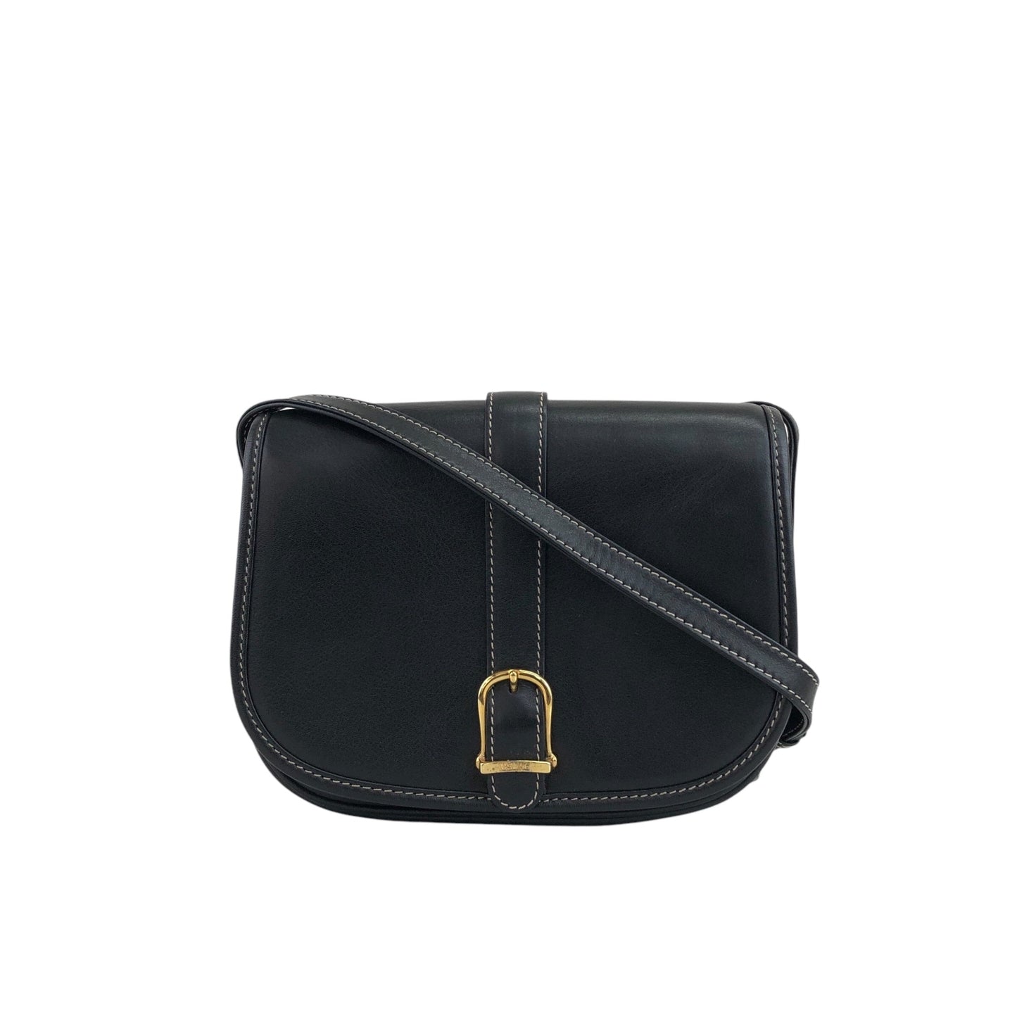 CELINE Belt Buckle Stitch Shoulder bag Black 8d2v6y