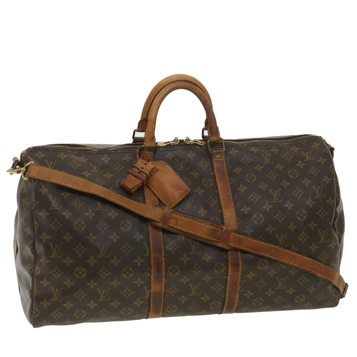 LOUIS VUITTON Monogram Keepall Bandouliere 55 Boston Bag LV Auth ki2612