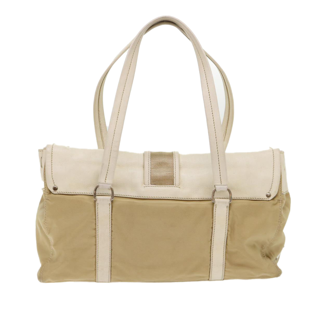 Prada Hand Bag Nylon Leather Beige
