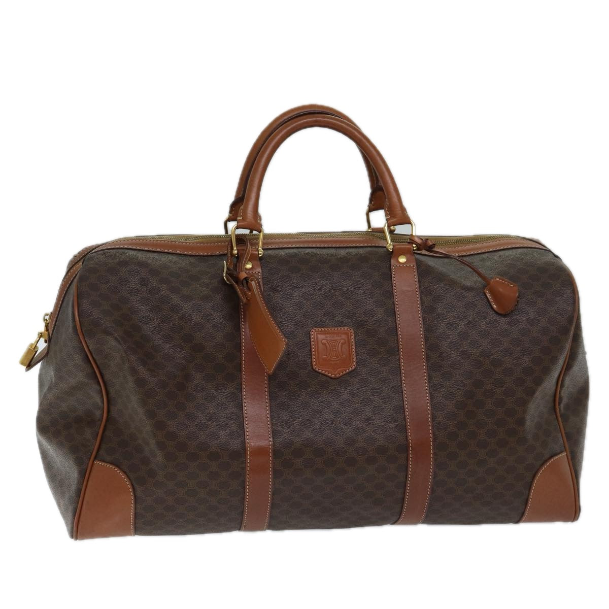 Luxury CELINE Macadam Canvas Boston Bag PVC Brown ki4356