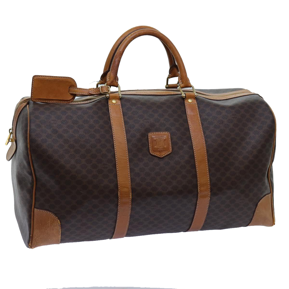 Luxury CELINE Macadam Canvas Boston Bag PVC Brown ki4386