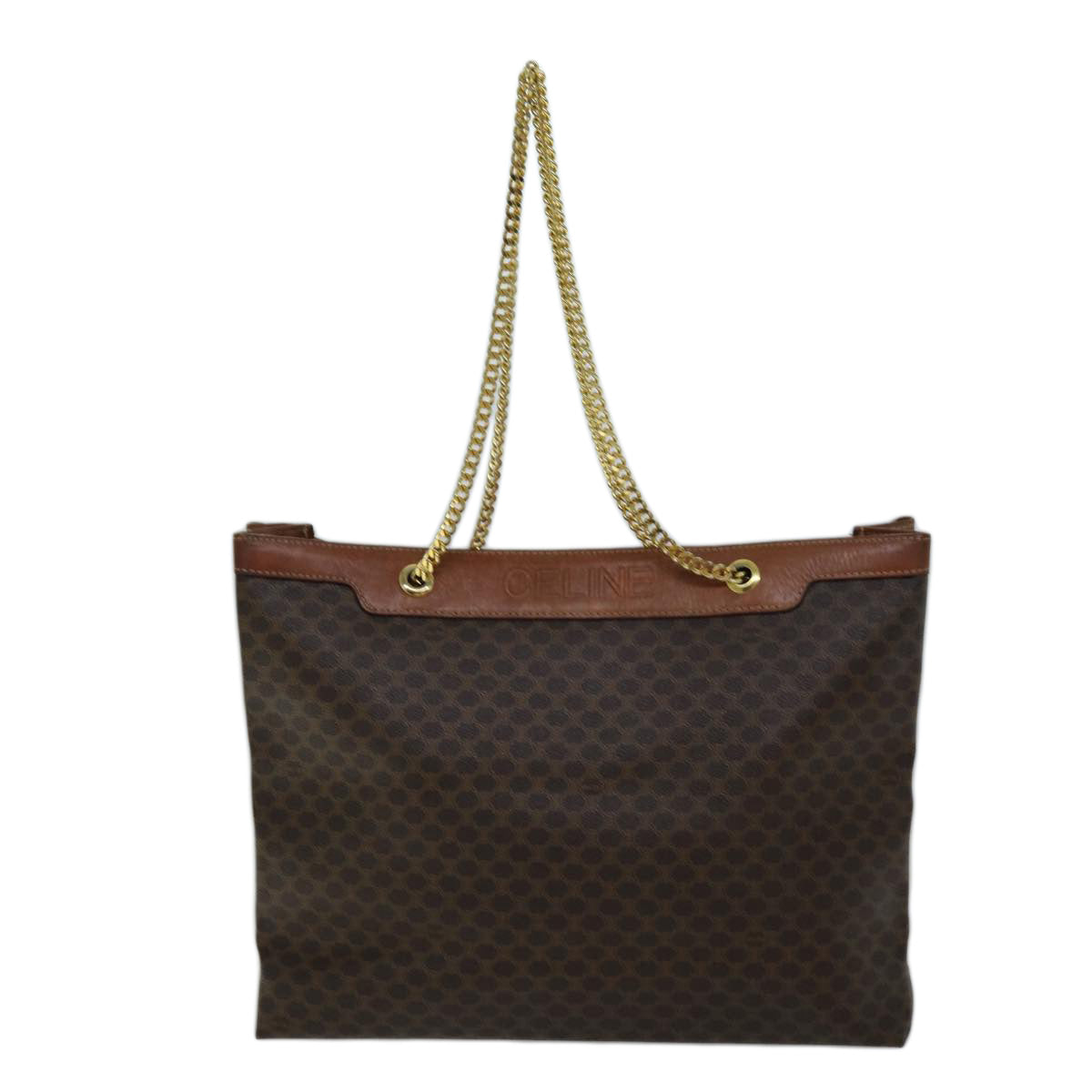 Luxury CELINE Macadam Canvas Chain Tote Bag PVC Brown ki4403