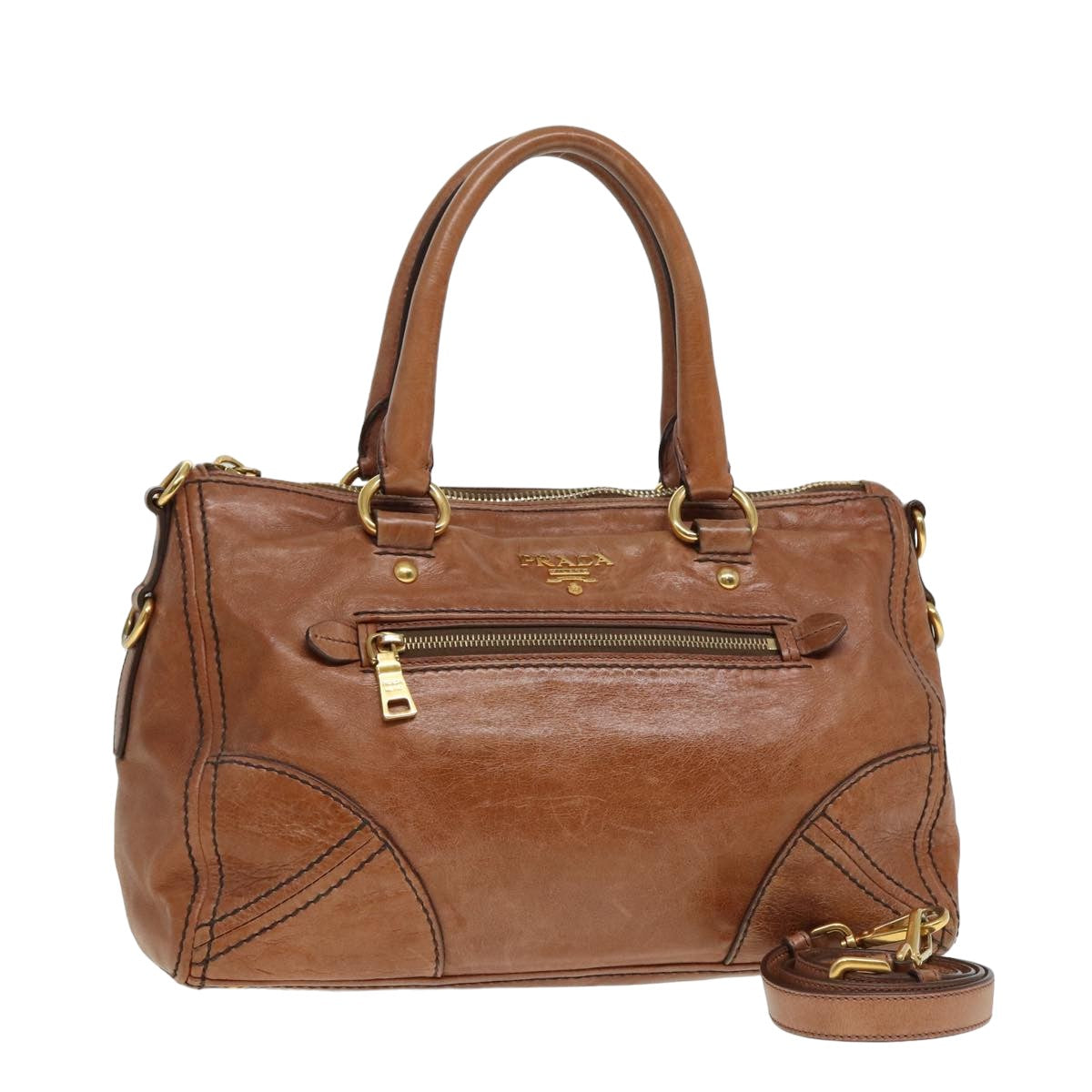 PRADA Hand Bag Leather 2way Brown Auth