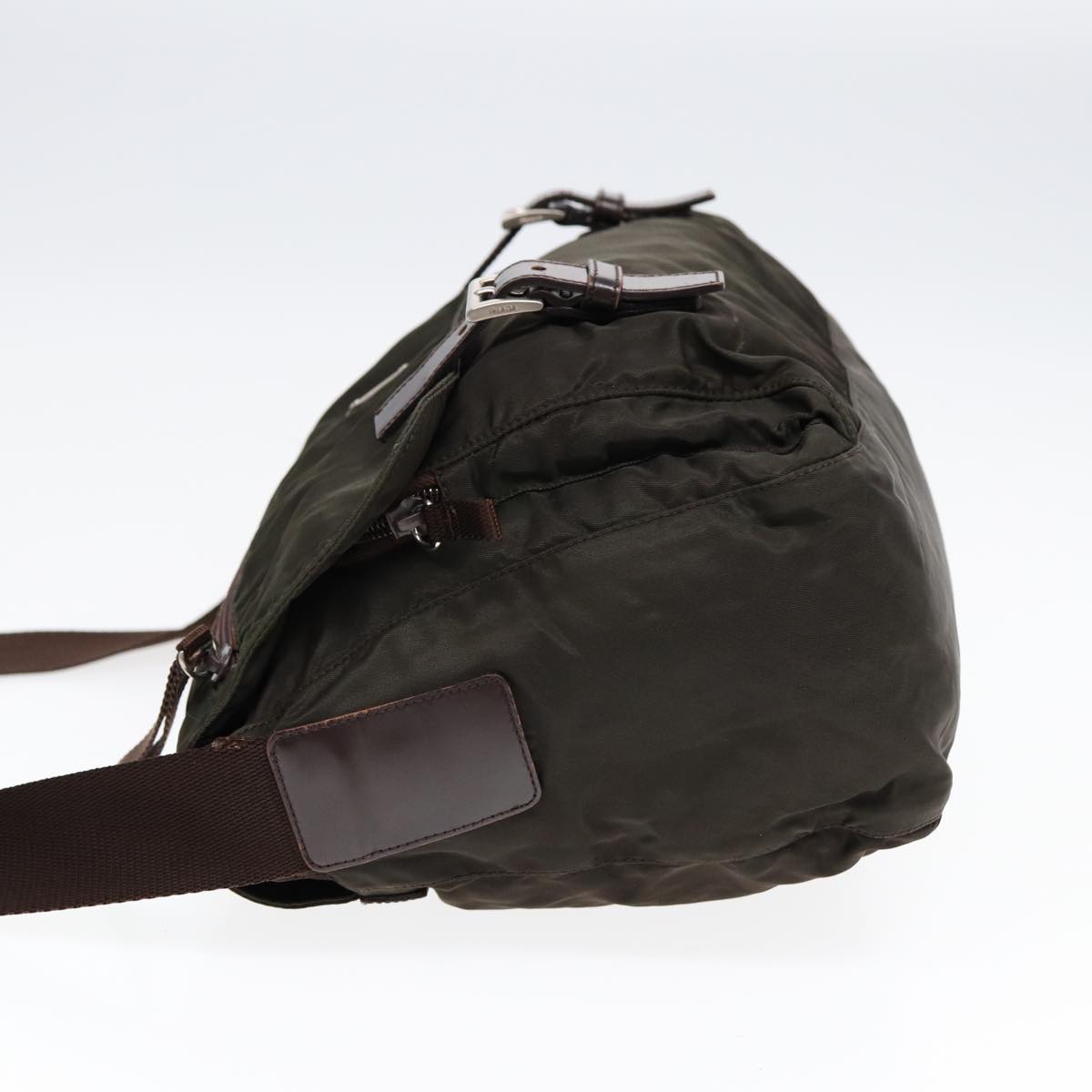 PRADA Shoulder Bag Nylon Khaki Silver Auth