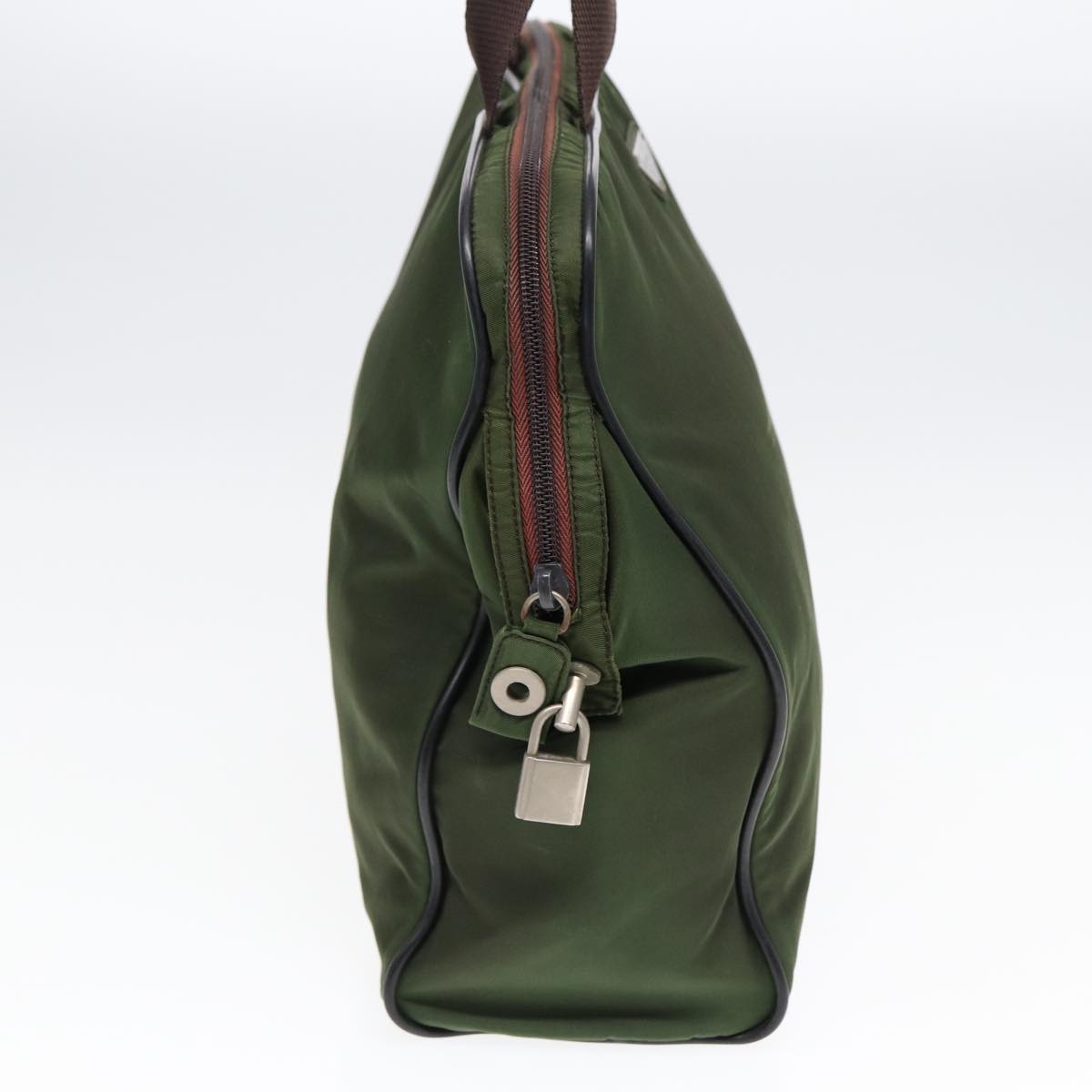 PRADA Hand Bag Nylon Khaki Brown Silver Auth