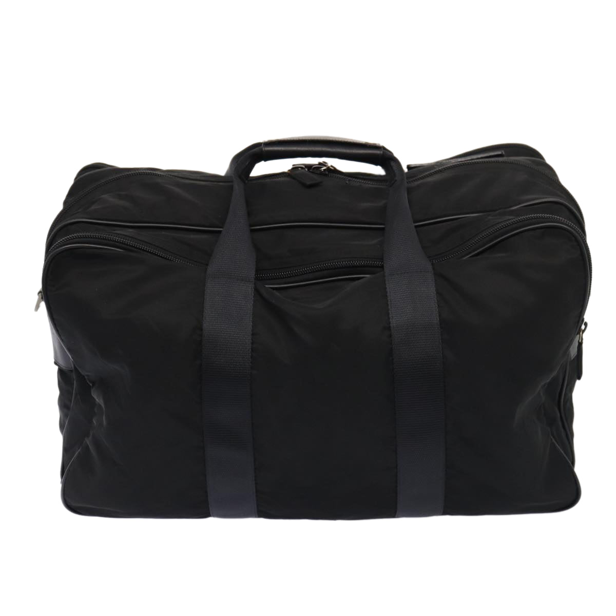 PRADA Boston Bag Nylon 2way Black Silver Auth