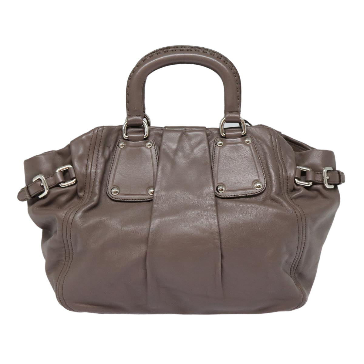 PRADA Hand Bag Leather 2way Gray Silver Auth