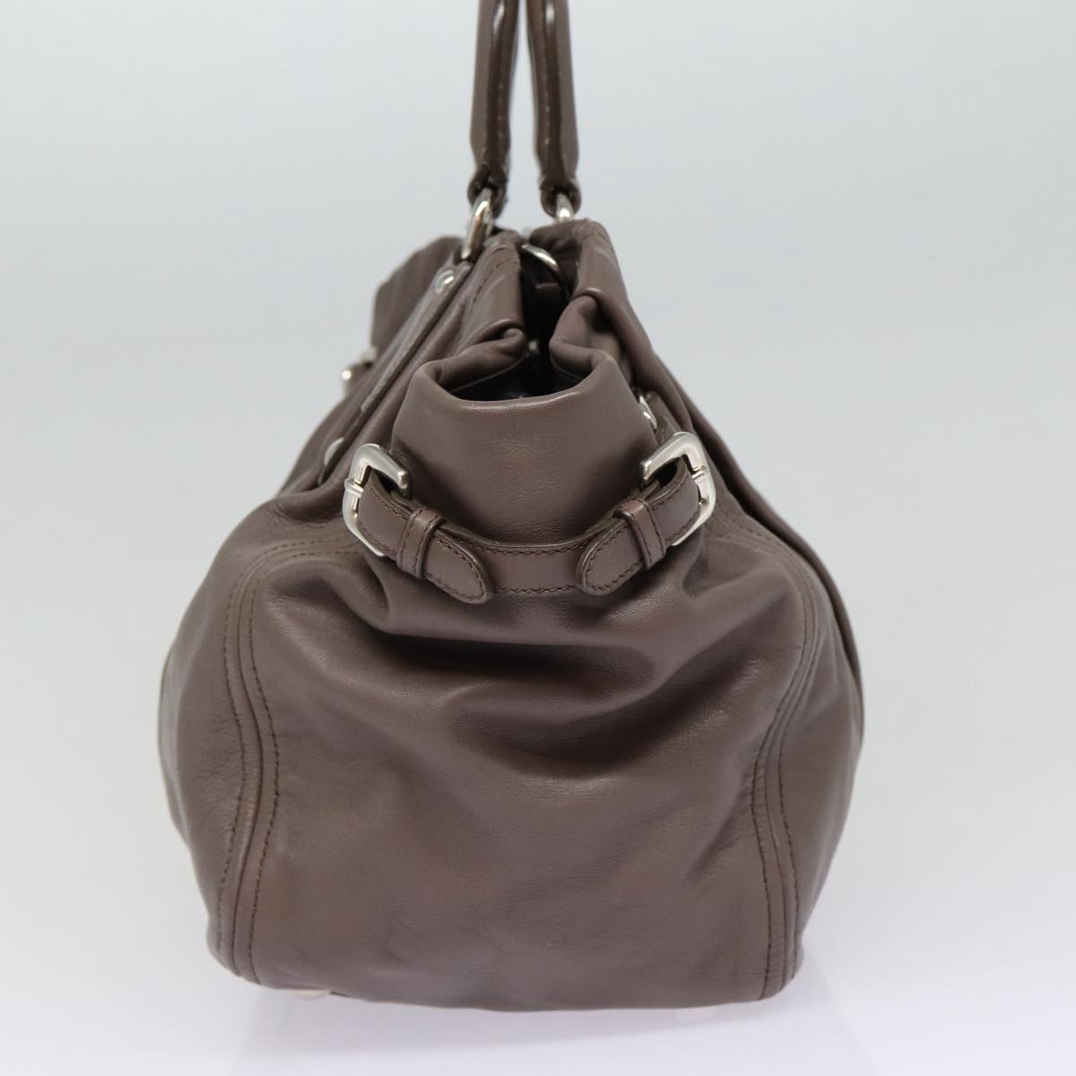PRADA Hand Bag Leather 2way Gray Silver Auth