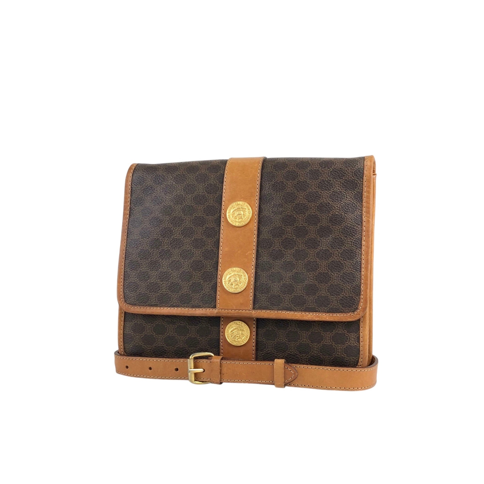 CELINE Macadam Medal Motif Shoulder bag Brown tab6bn