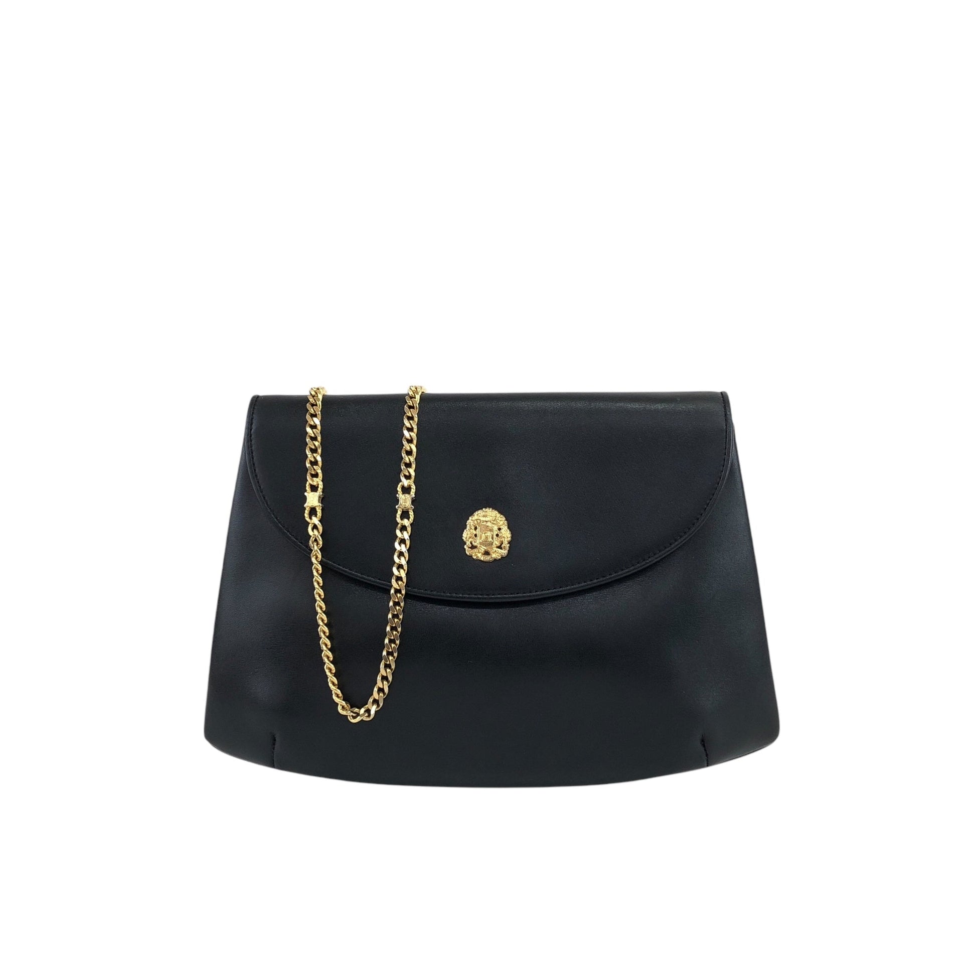 CELINE Emblem Motif Chain Shoulder bag Black hp4pbe