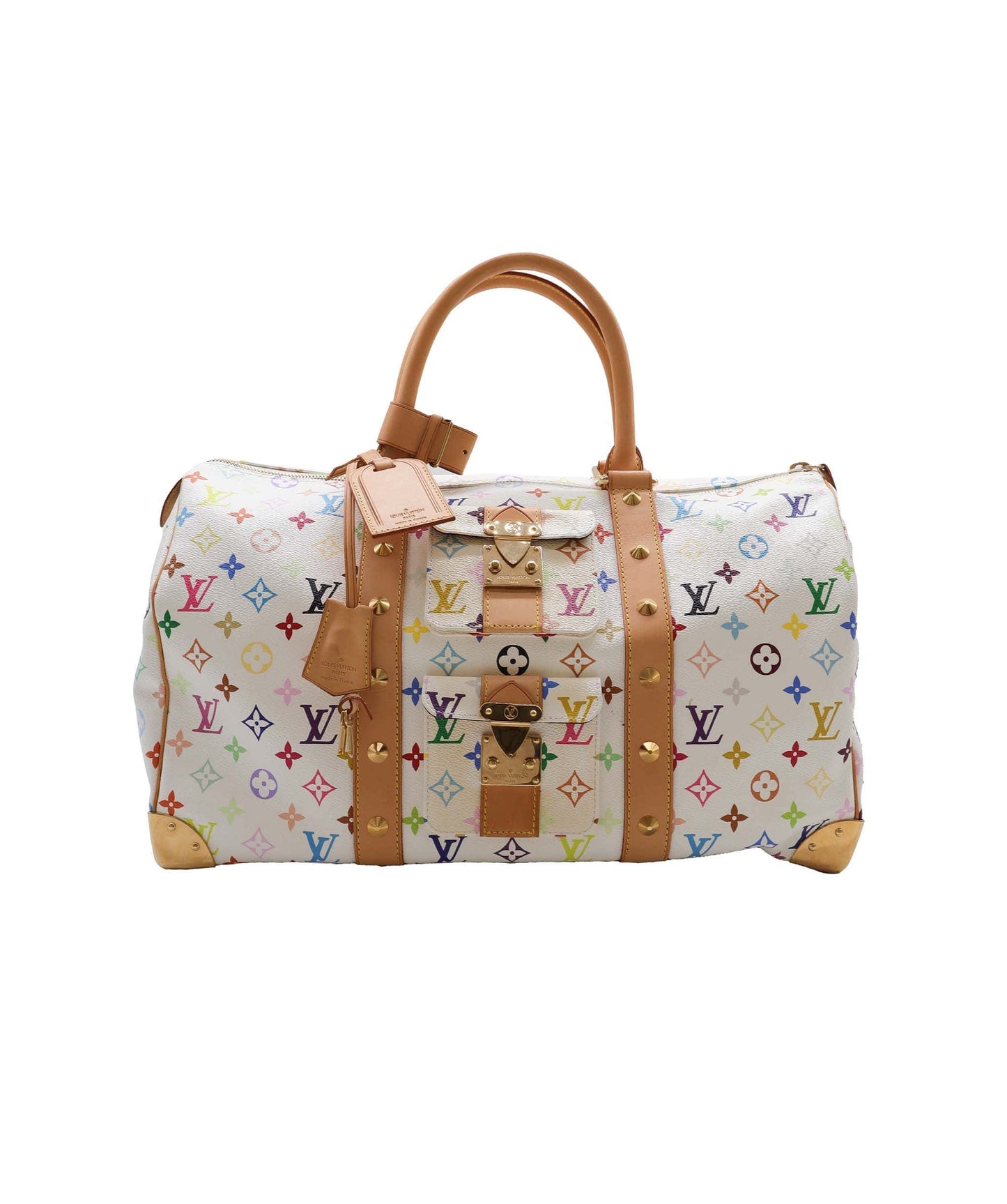 LOUIS VUITTON Monogram Multicolor Keepall 45 Boston Bag White M92641 Auth 79258A DXBS2490