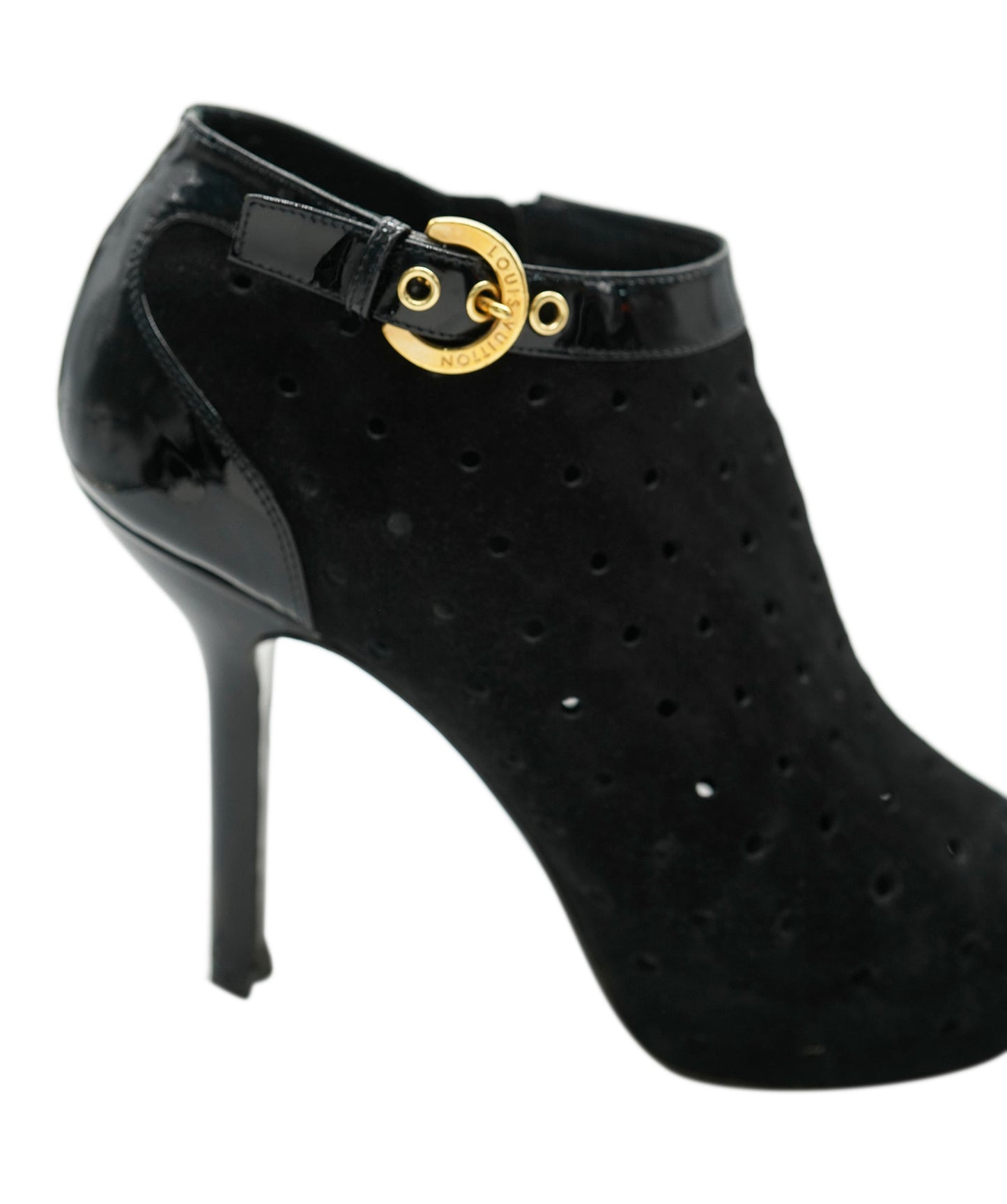 Louis Vuitton Black Suede Peep Toe Booties AVC1992