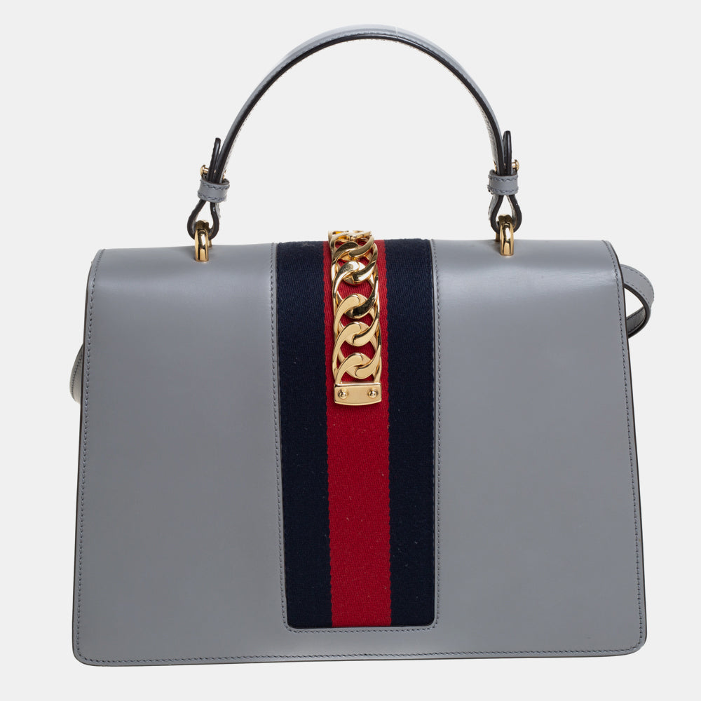 Gucci Sylvie Grey Leather Chain Shoulder Bag