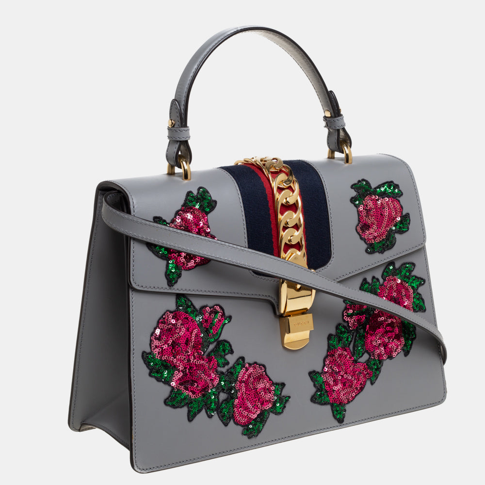 Gucci Sylvie Grey Leather Chain Shoulder Bag