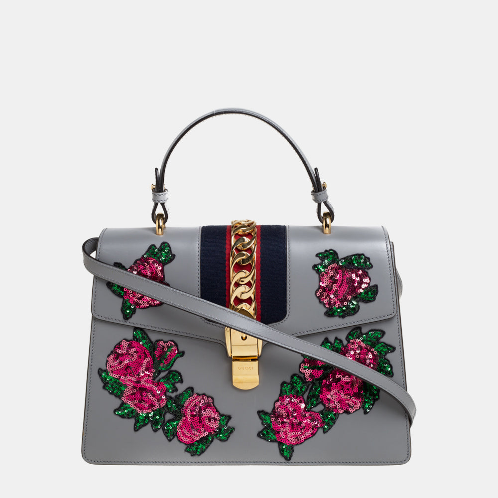 Gucci Sylvie Grey Leather Chain Shoulder Bag