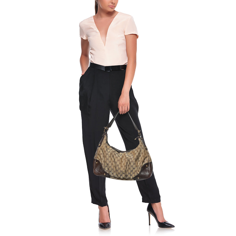 Gucci Lou Leather Canvas Shoulder Bag