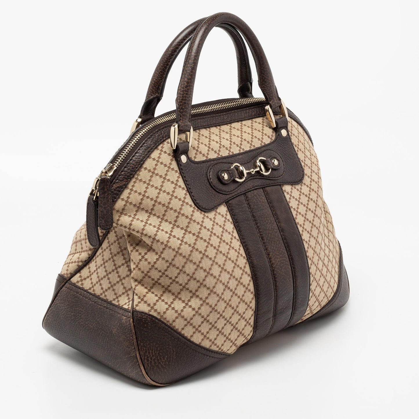 Gucci Horsebit Leather Canvas Satchel