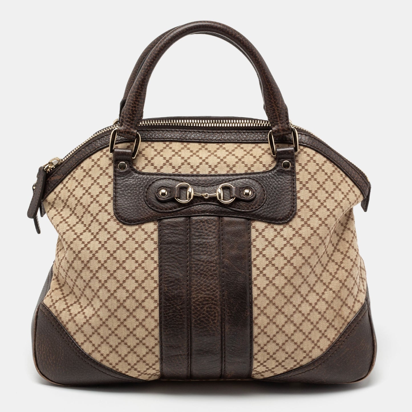 Gucci Horsebit Leather Canvas Satchel