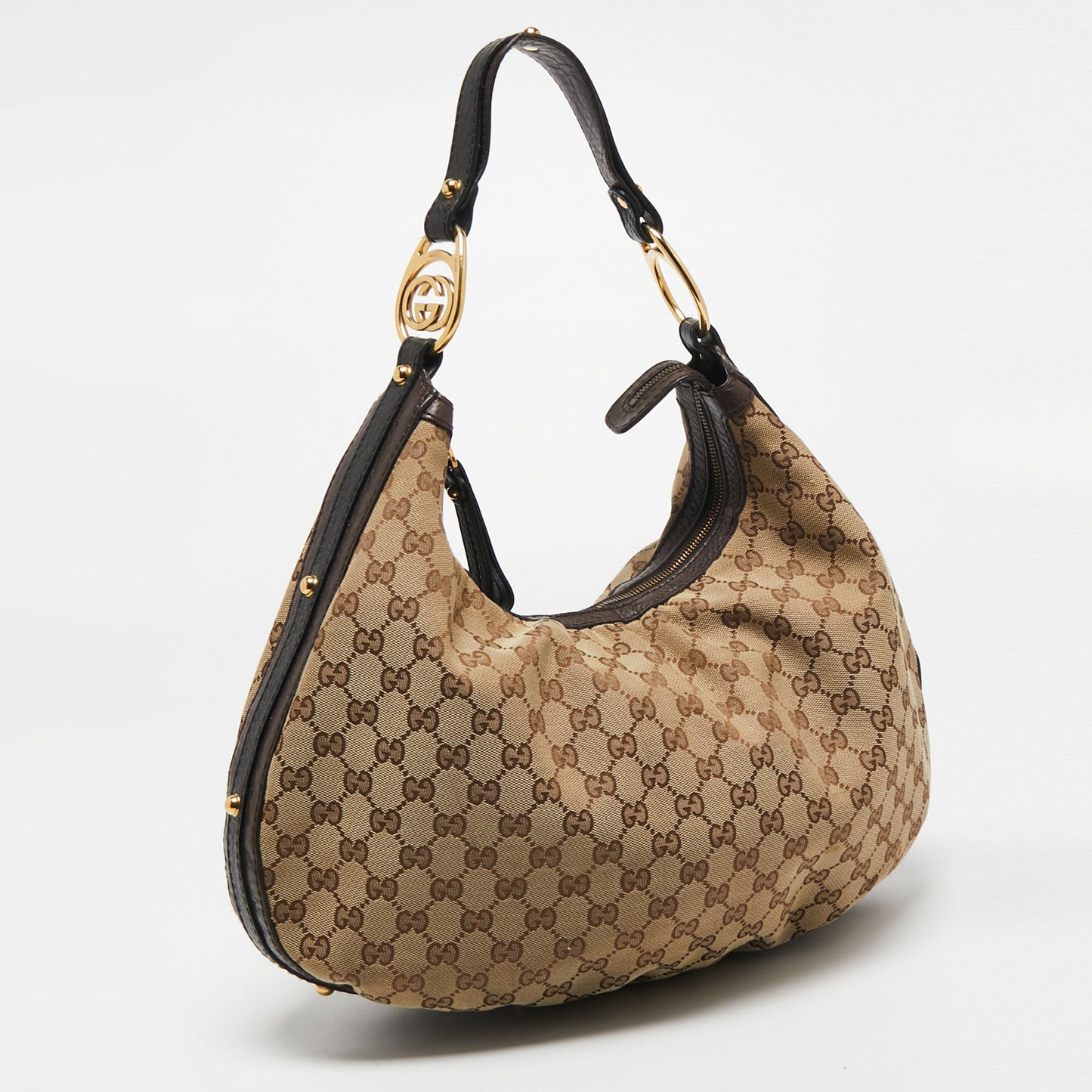 Gucci Interlocking G Leather Canvas Shoulder Bag