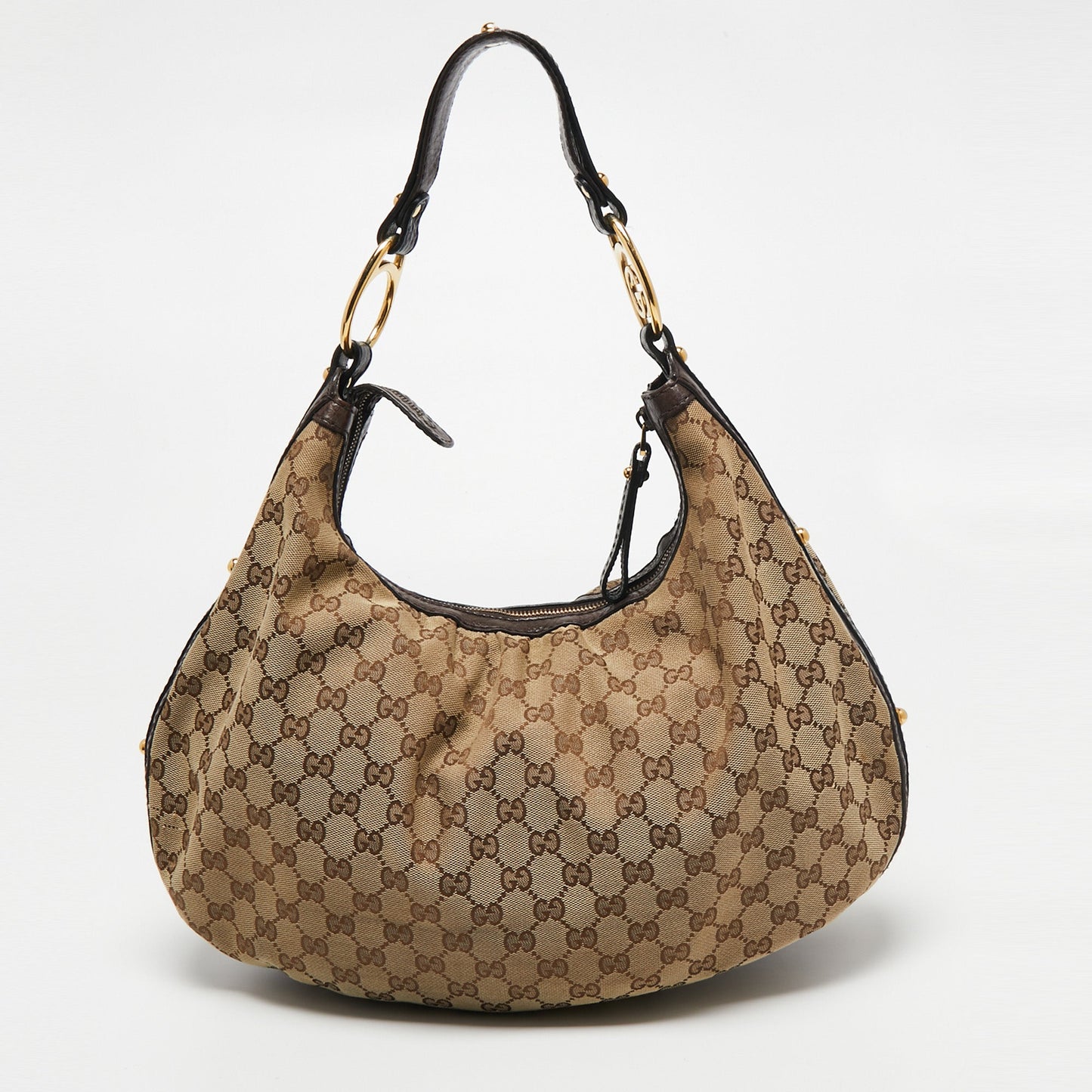 Gucci Interlocking G Leather Canvas Shoulder Bag