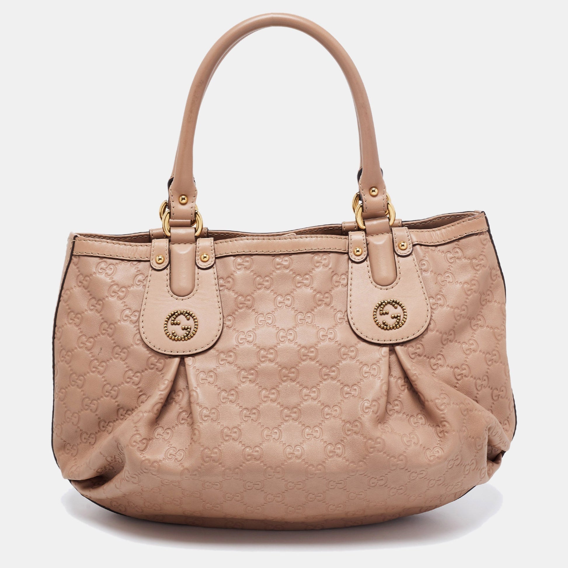 Gucci Guccissima Beige Leather Canvas Shoulder Bag
