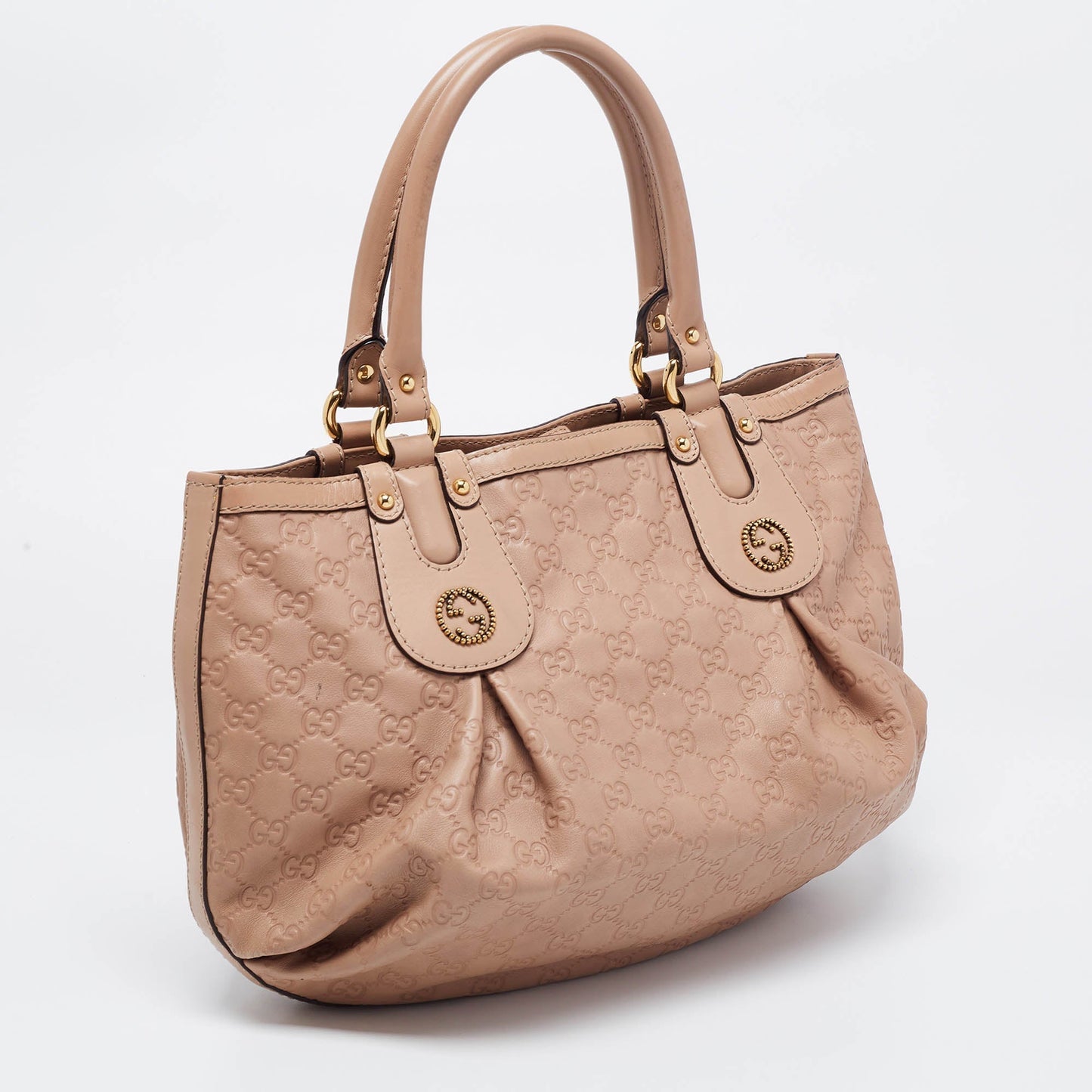 Gucci Guccissima Beige Leather Canvas Shoulder Bag