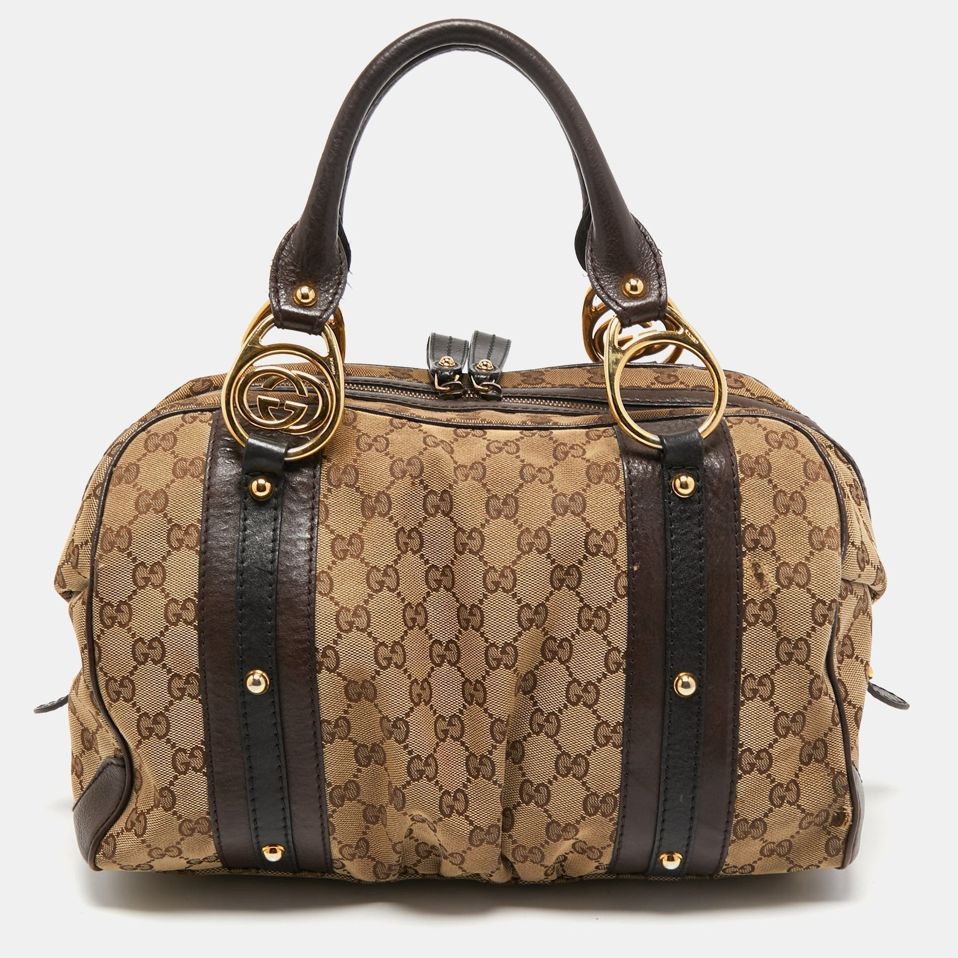 Gucci Lou Leather Canvas Handbag