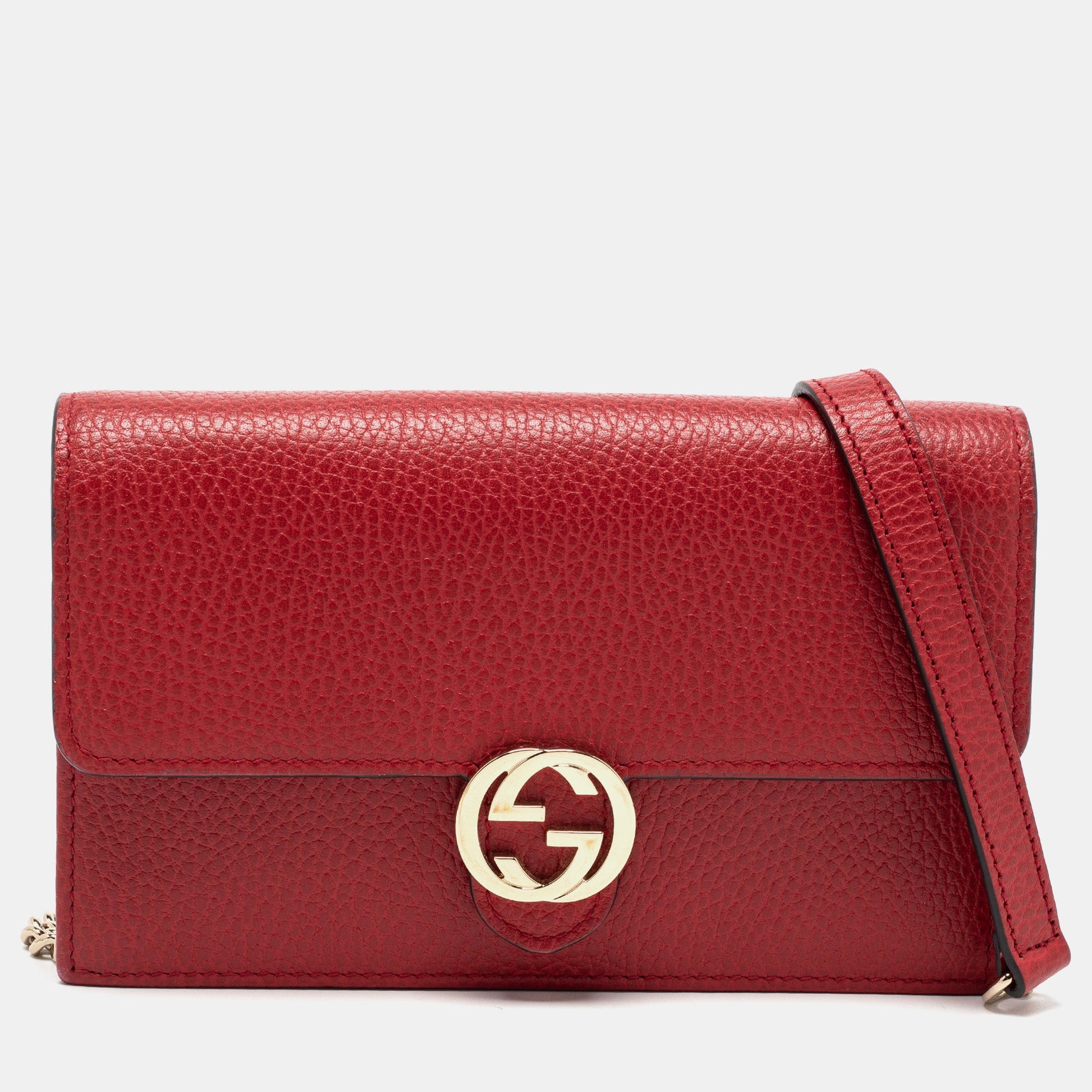 Gucci Interlocking G Red Leather Chain Clutch