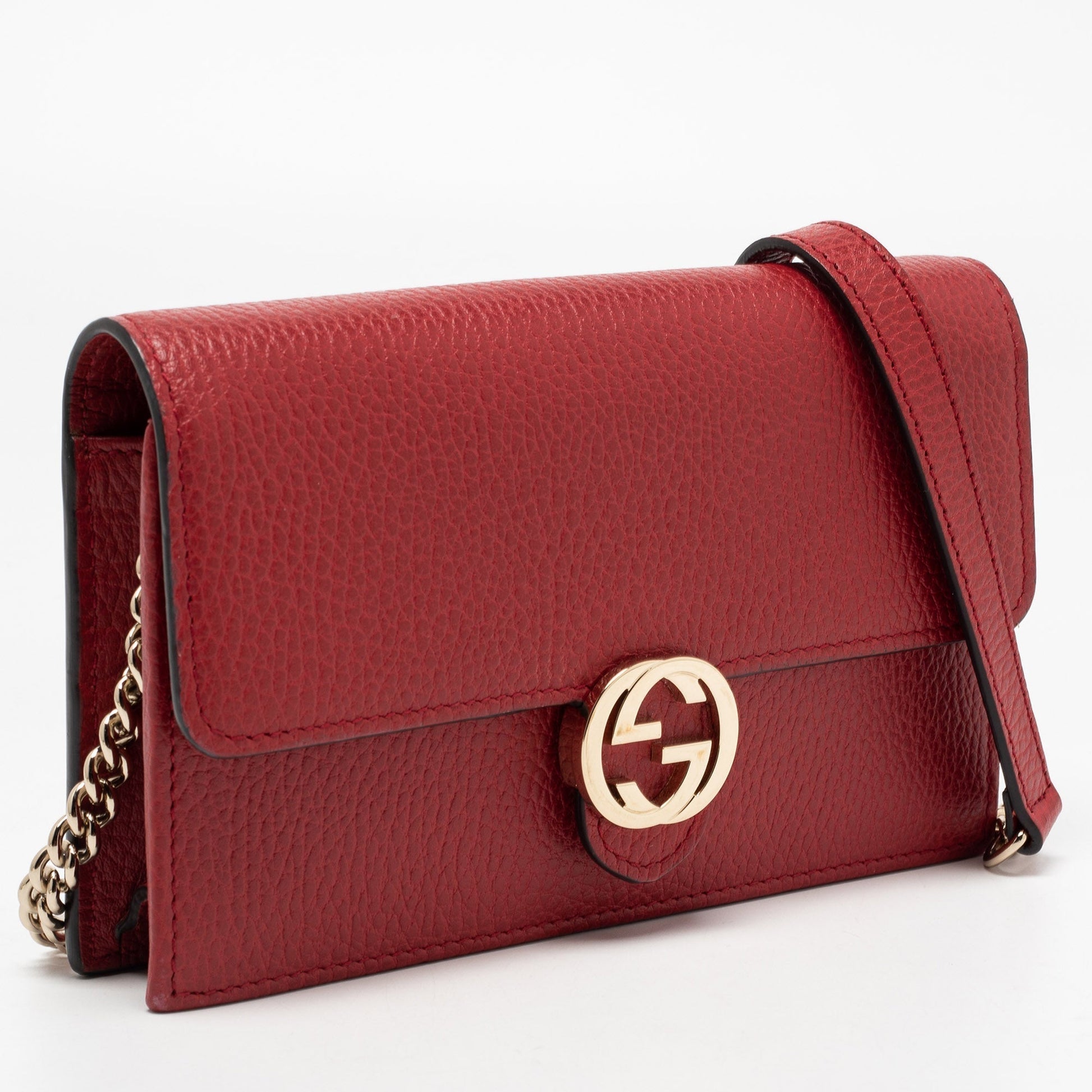 Gucci Interlocking G Red Leather Chain Clutch